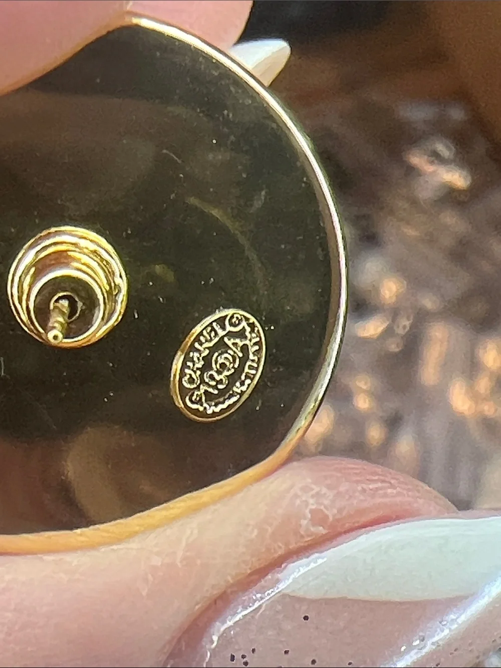 Black and Gold C Button Earrings